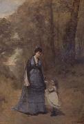 Jean Baptiste Camille  Corot Madame Stumpf et sa fille (mk11) Spain oil painting artist